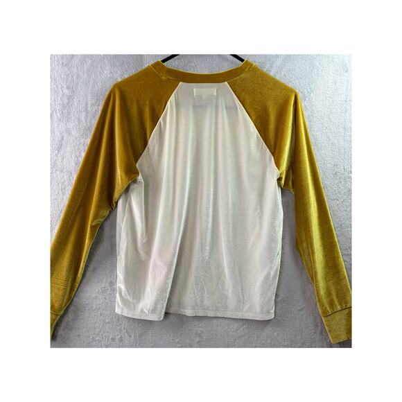 Madewell Velvet Pull-over Crewneck Baseball Tee – White/Gold – Size S - Picture 2 of 7
